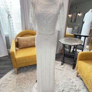 BHLDN Bonheur Dress Size 4 Wedding white long embroidered sequin gown